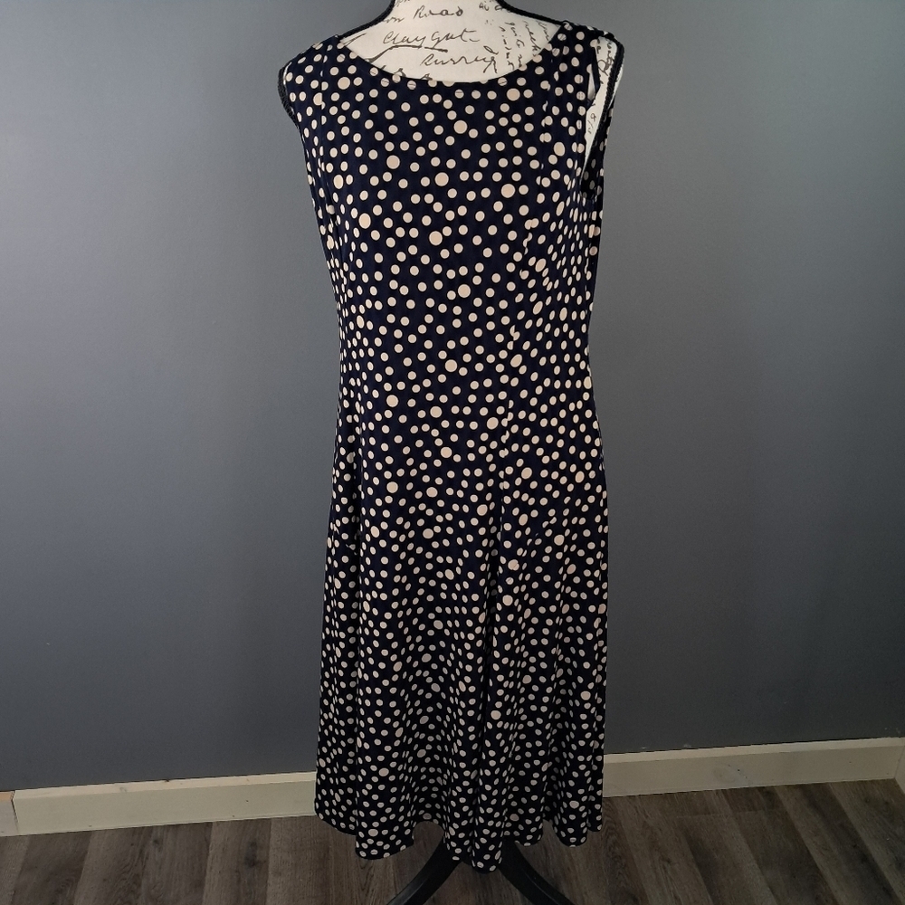 Jessica Howard Dress Size 2 Blue with Beige Polka Dots Stretch